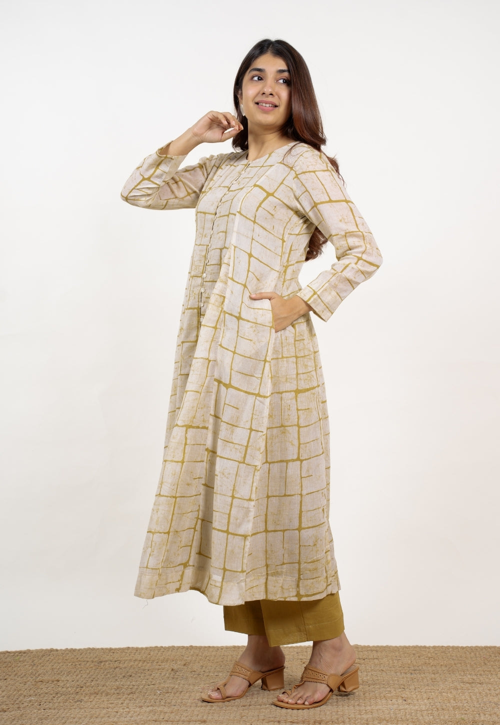 Nayla Green Batik MulMul A Line Kurta
