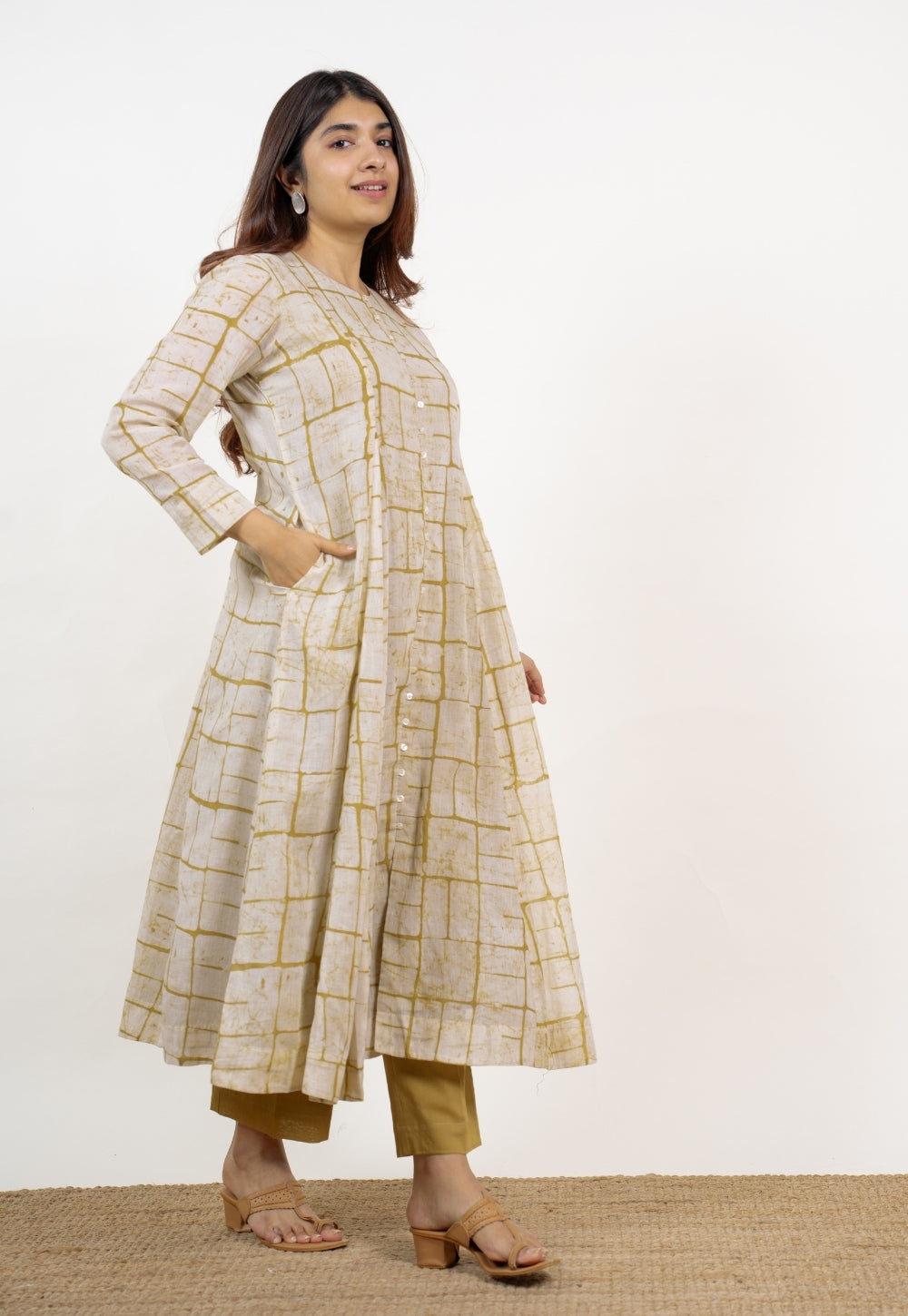 Nayla Green Batik MulMul A Line Kurta