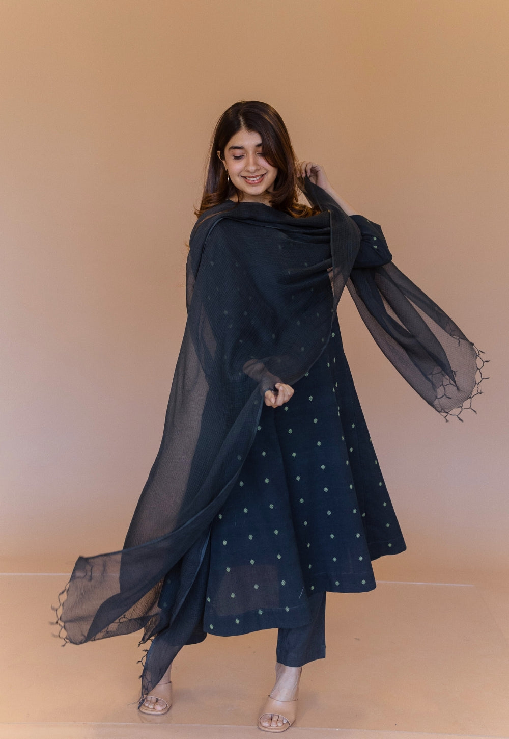 Green Solid Cotton Kota Doria Dupatta