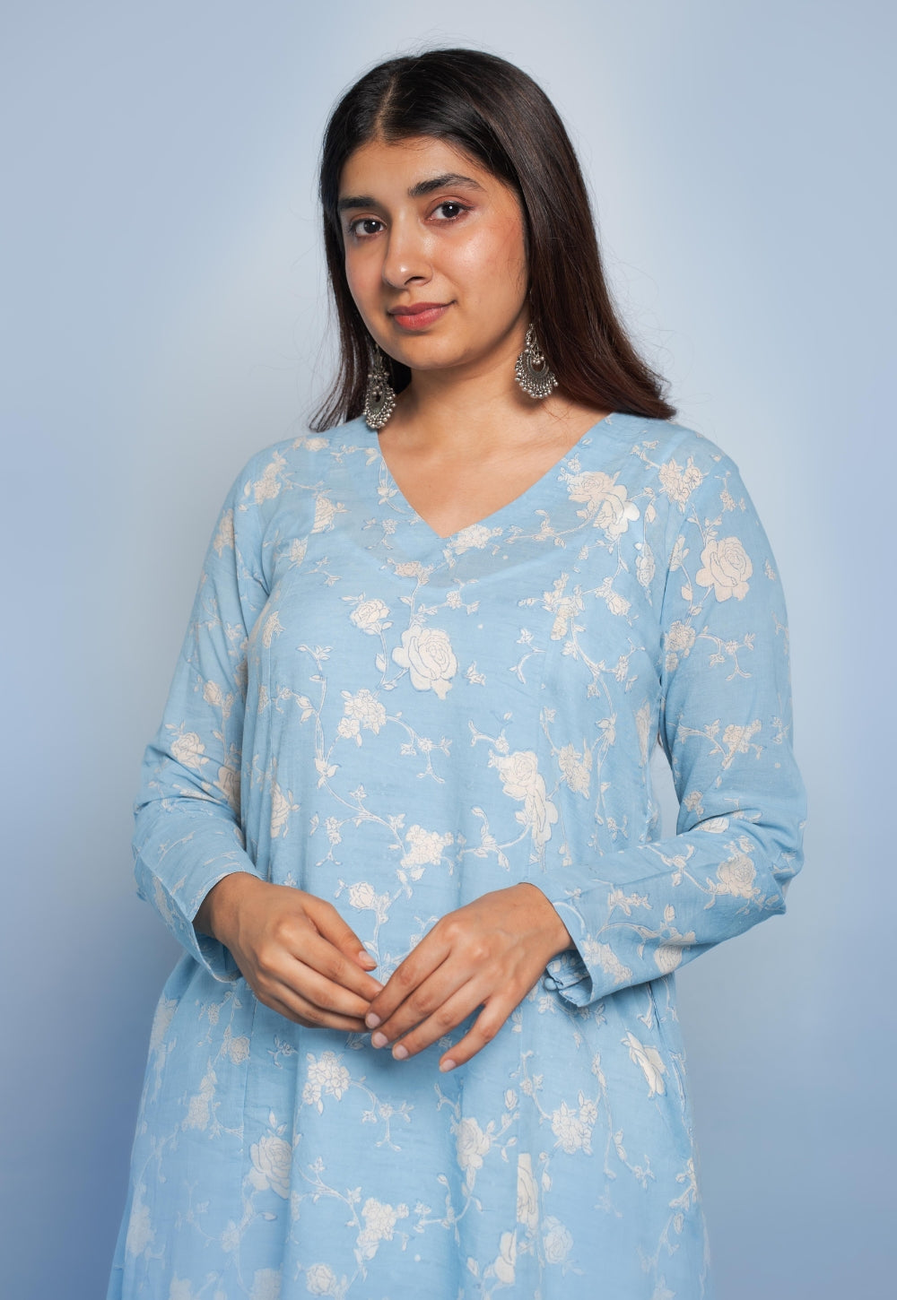 Vina Blue Dabu Mul Cotton Kali Kurta