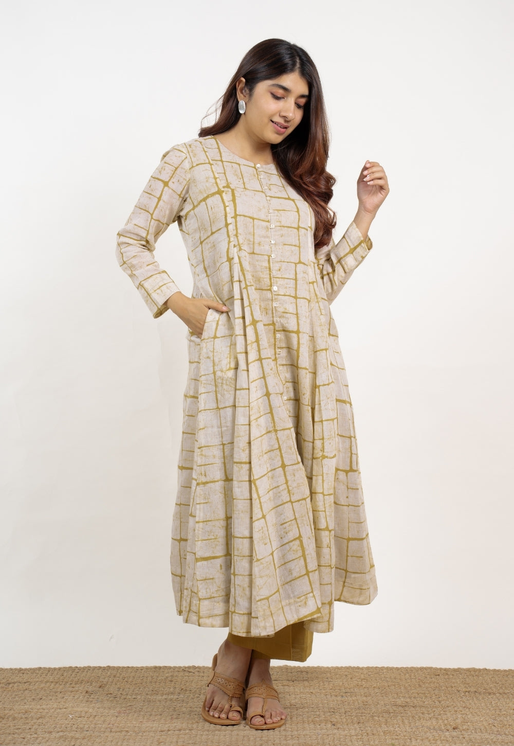 Nayla Green Batik MulMul A Line Kurta