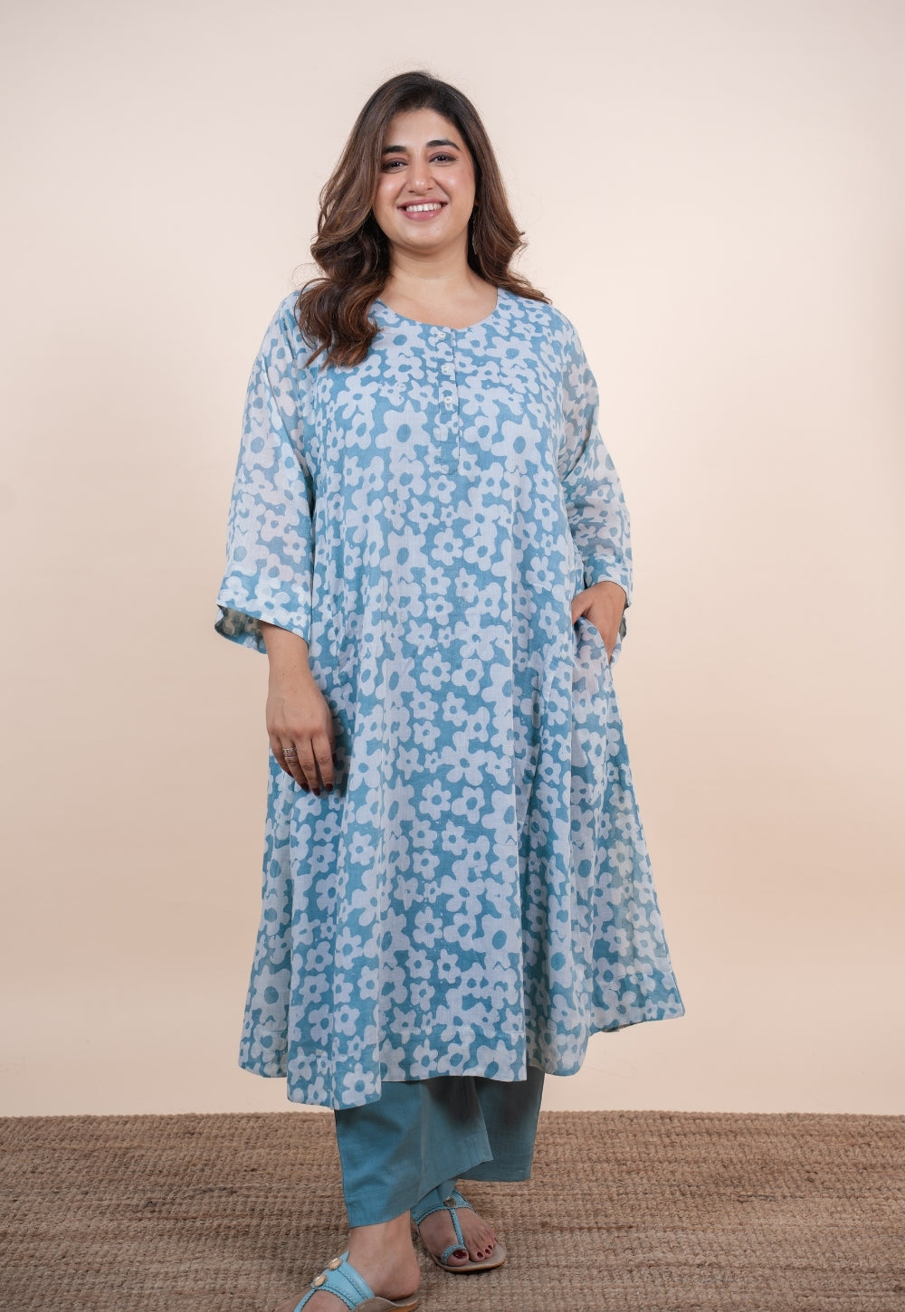 Sufia Blue Batik MulMul Jhabbha kali Kurta