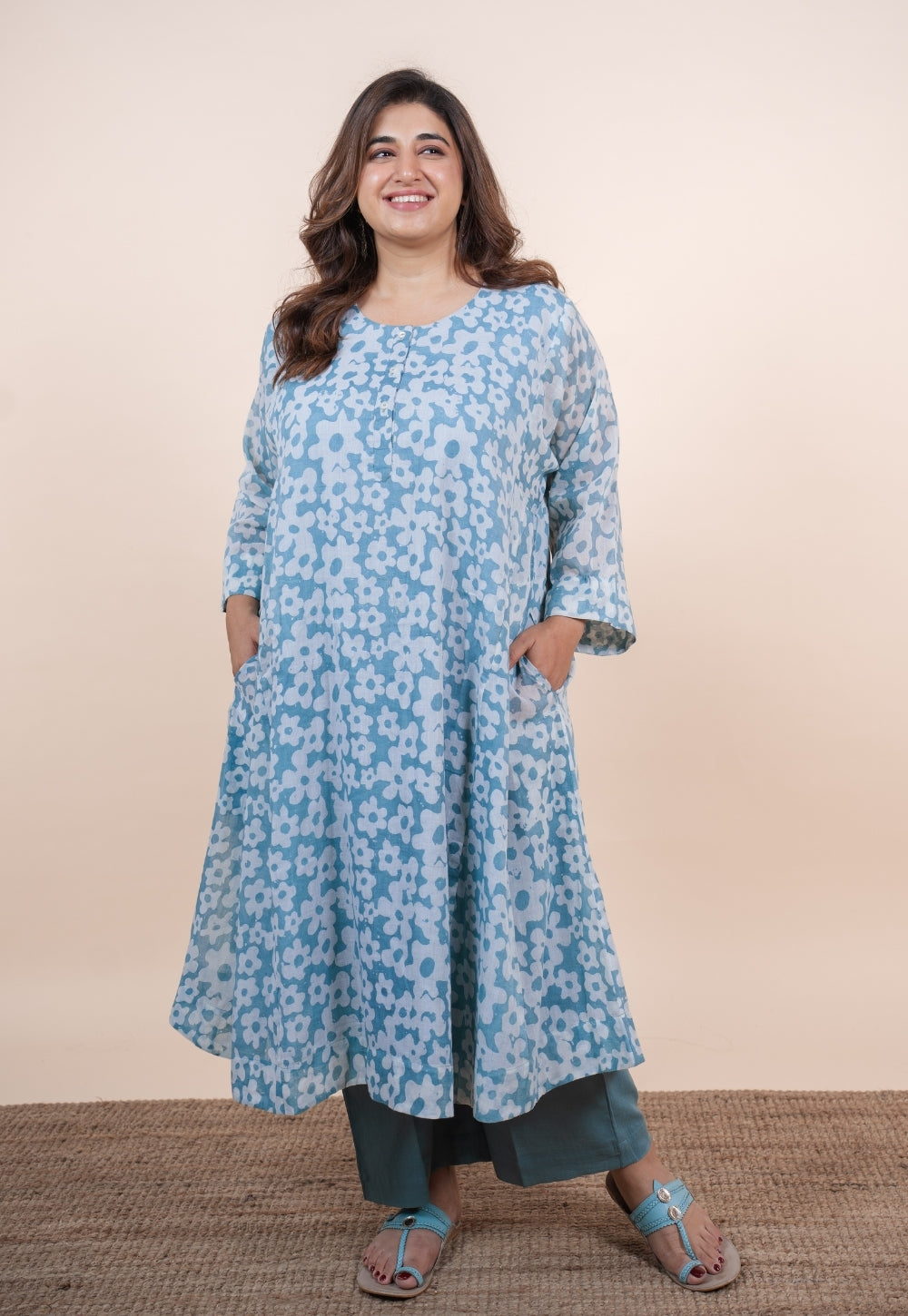 Sufia Blue Batik MulMul Jhabbha kali Kurta