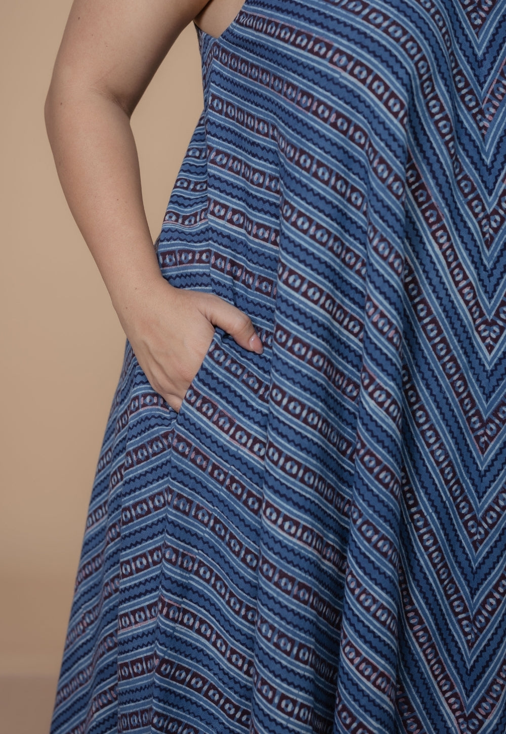 Sonam Blue Dabu Slub Cotton A Line Dress