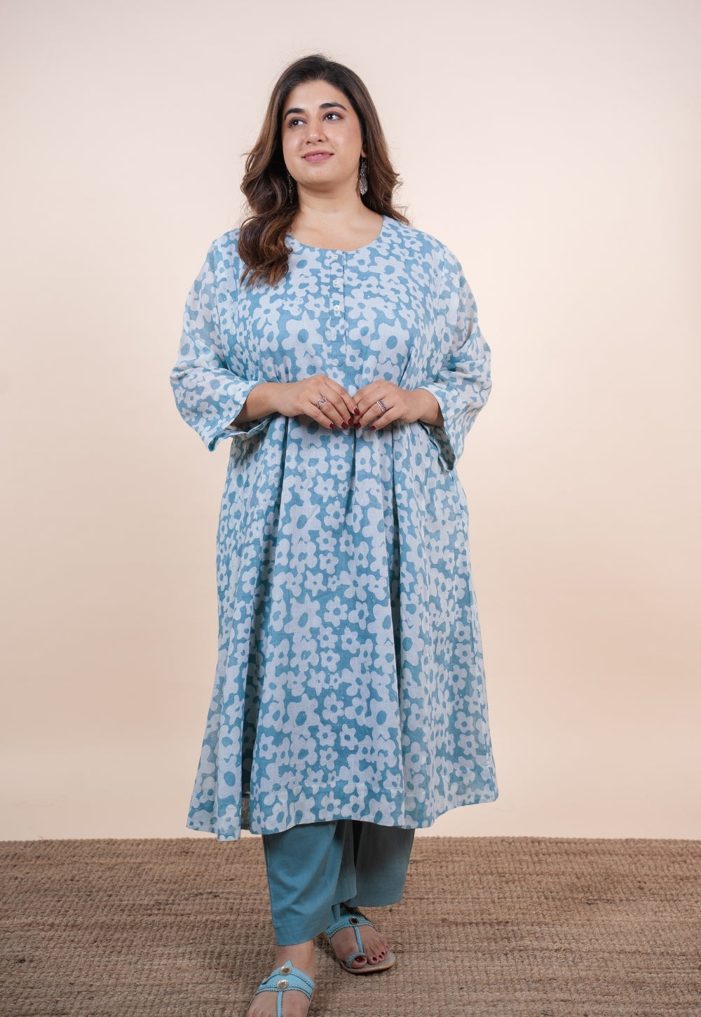 Sufia Blue Batik MulMul Jhabbha kali Kurta