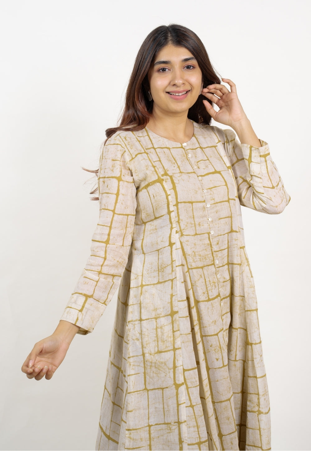 Nayla Green Batik MulMul A Line Kurta