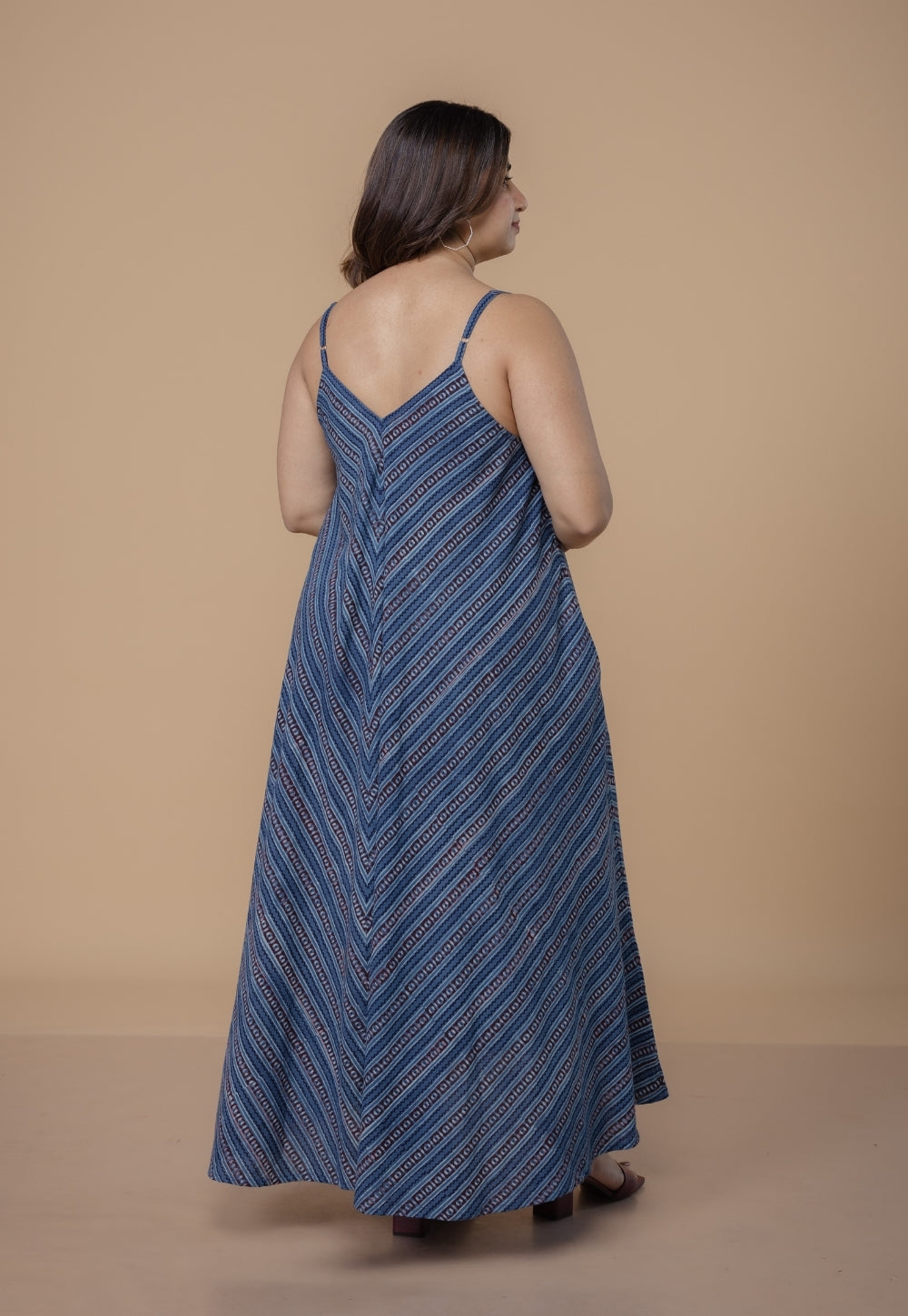 Sonam Blue Dabu Slub Cotton A Line Dress