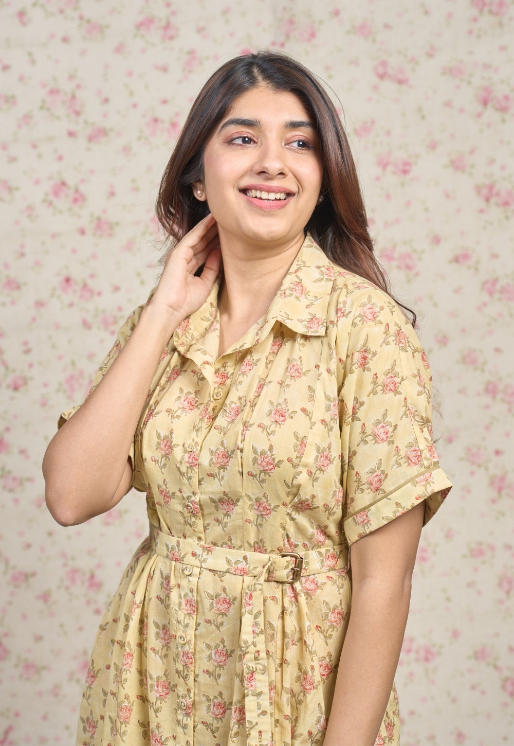 Zoe Yellow Sanganeri Mul Cotton A Line Dress