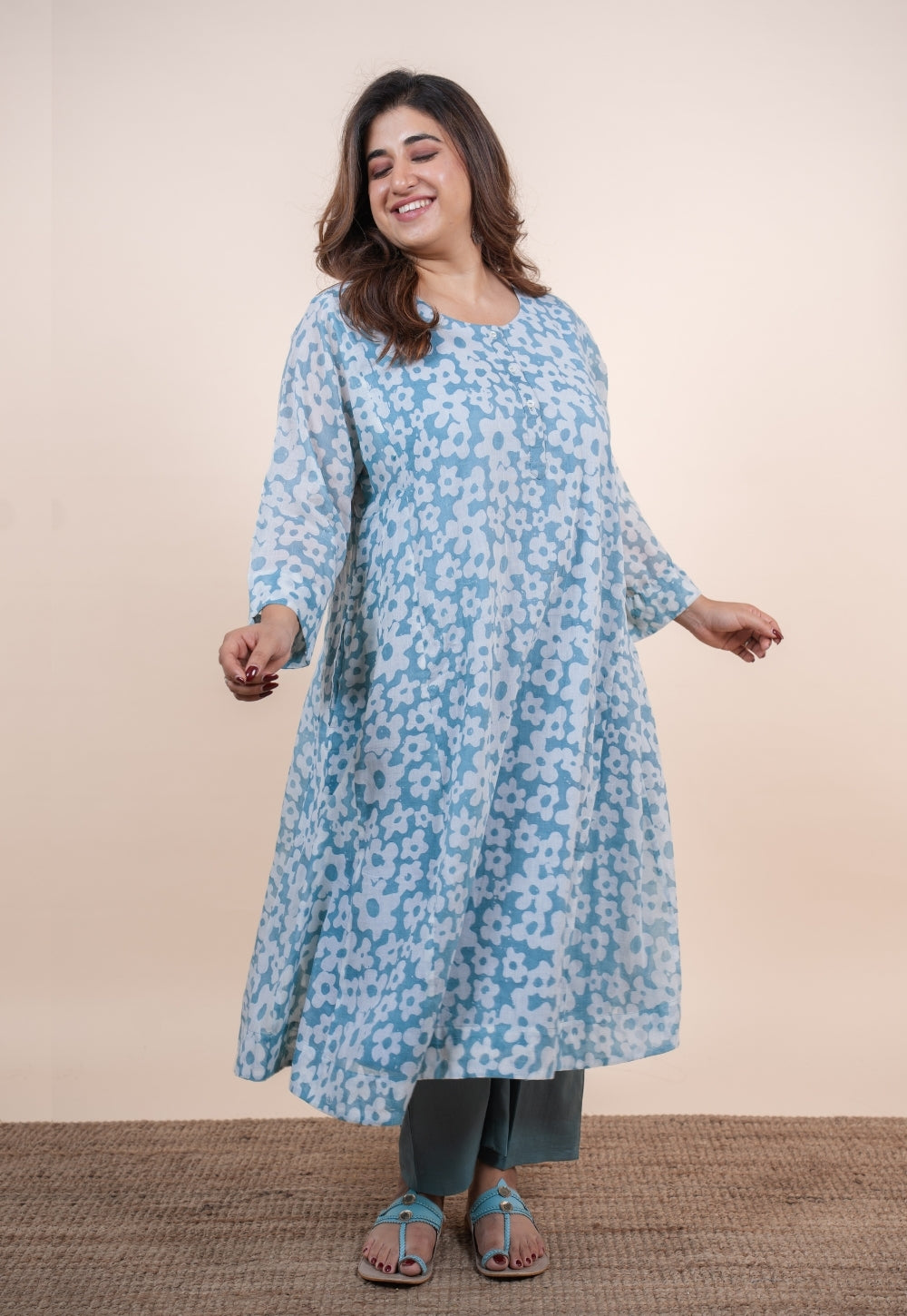 Sufia Blue Batik MulMul Jhabbha kali Kurta