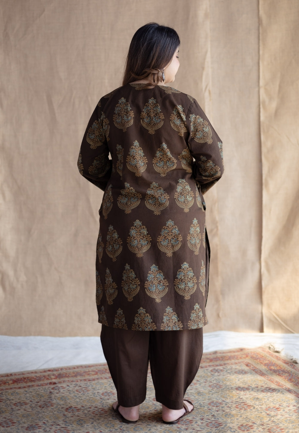Juhi Brown Ajrakh Cotton Straight Kurta with Hand Embroidery