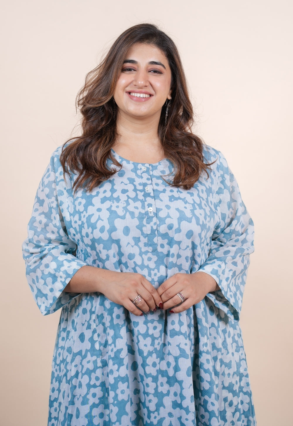Sufia Blue Batik MulMul Jhabbha kali Kurta