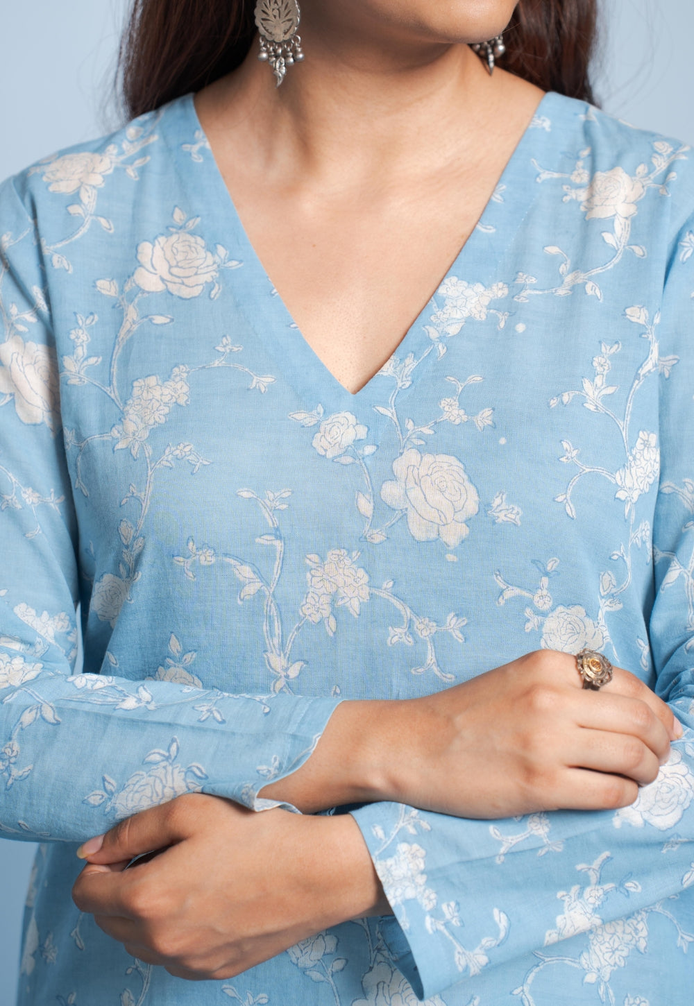 Vina Blue Dabu Mul Cotton Kali Kurta