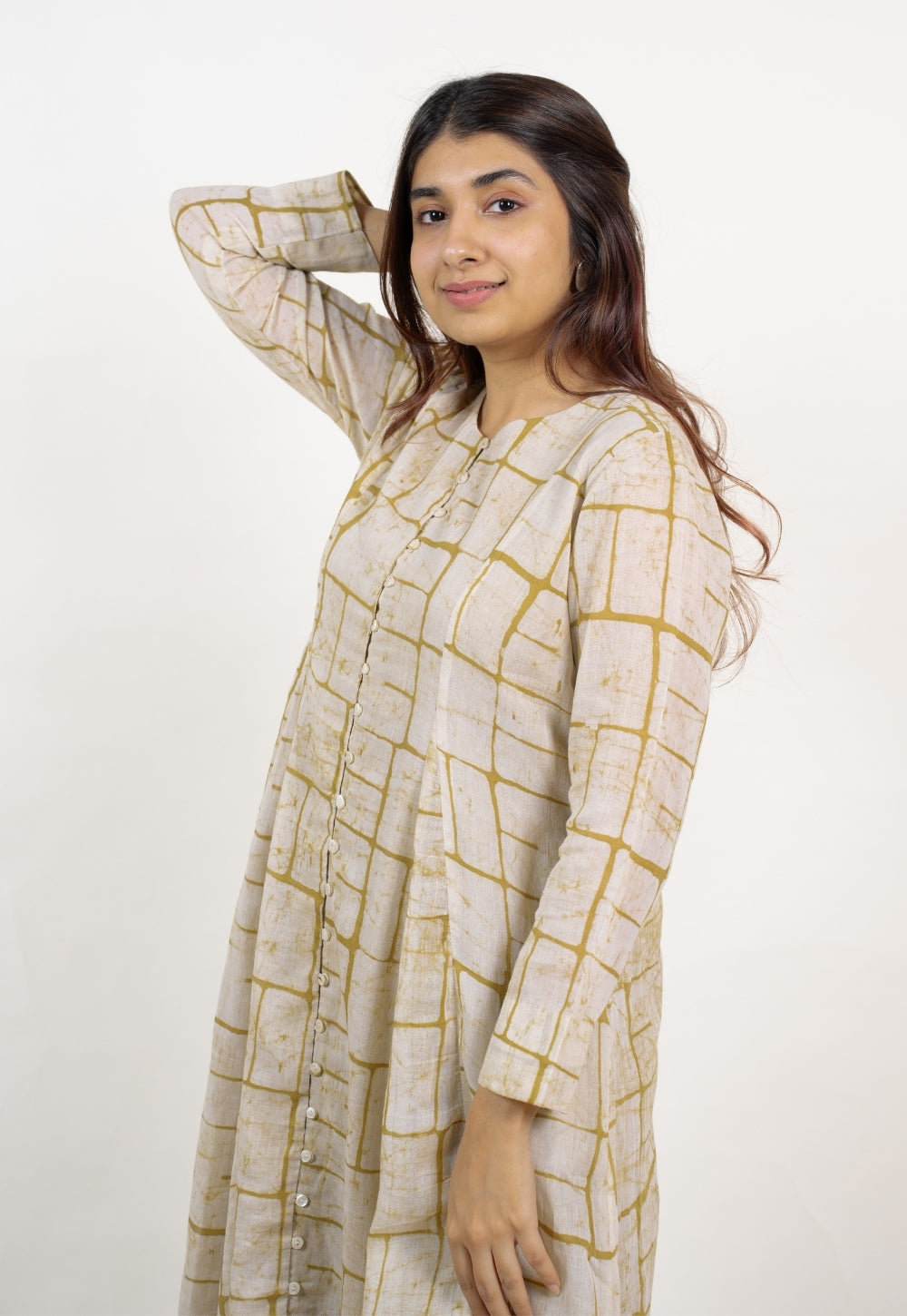 Nayla Green Batik MulMul A Line Kurta