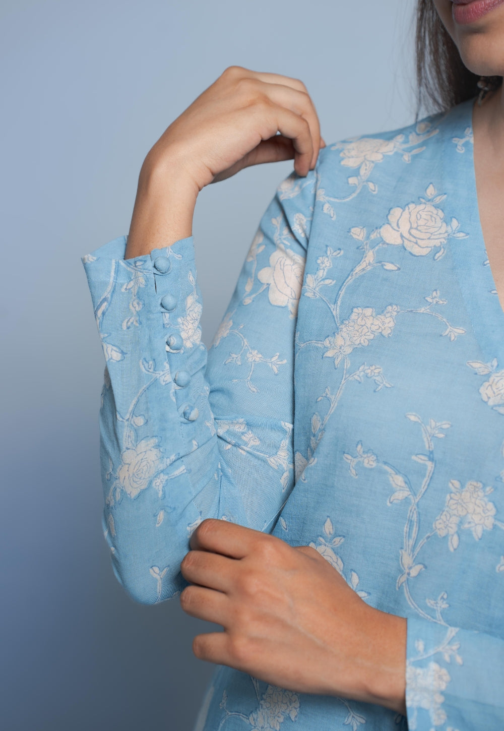 Vina Blue Dabu Mul Cotton Kali Kurta