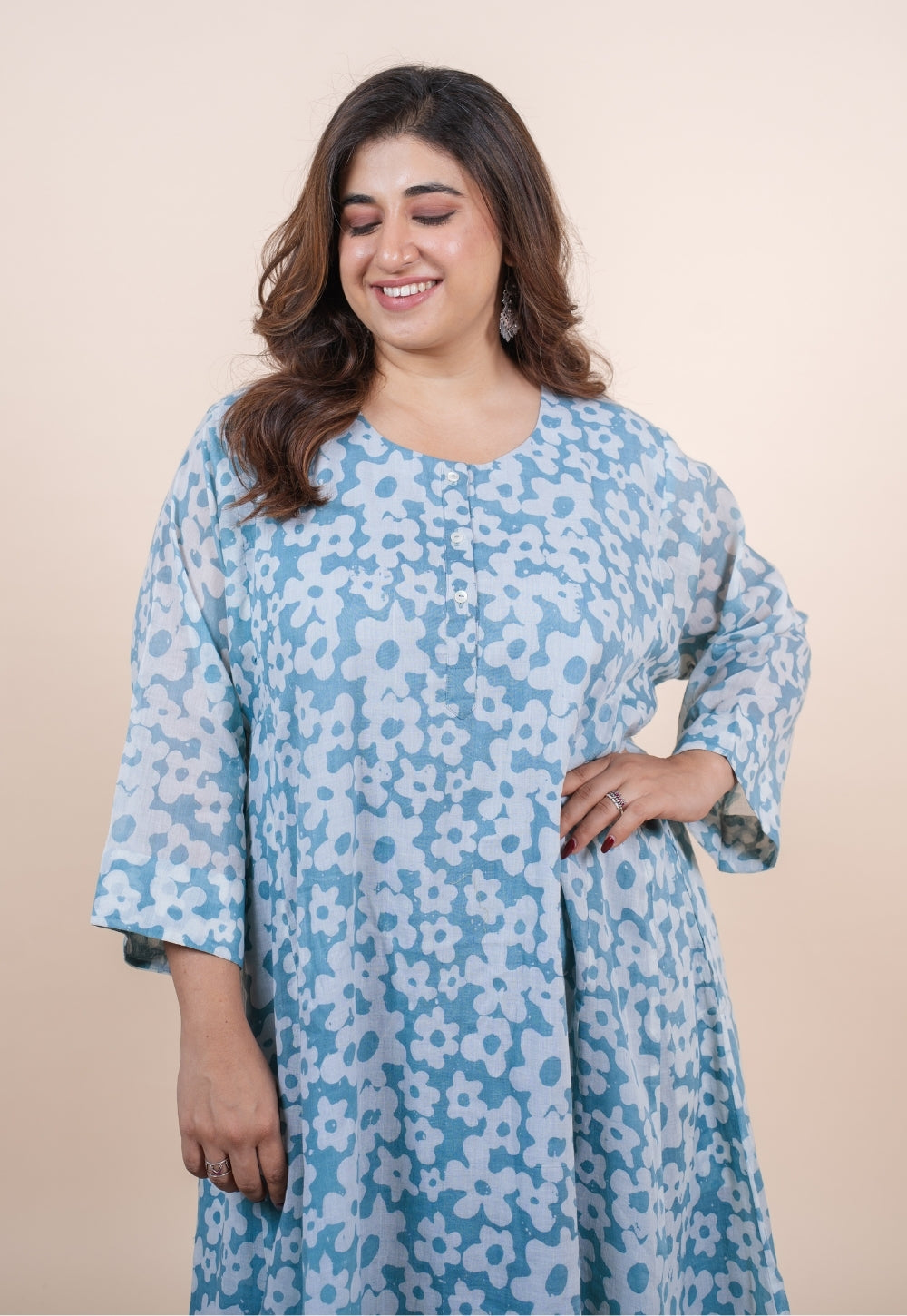 Sufia Blue Batik MulMul Jhabbha kali Kurta