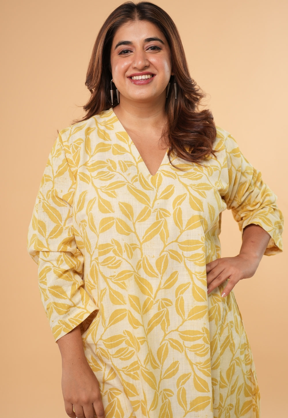 Ritika Yellow Hand Block Print Slub Cotton Jhabbha Kali Kurta Set (Set of 2)