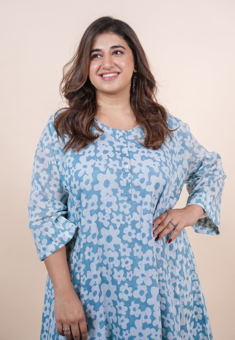 Sufia Blue Batik MulMul Jhabbha kali Kurta Set (Set of 2)