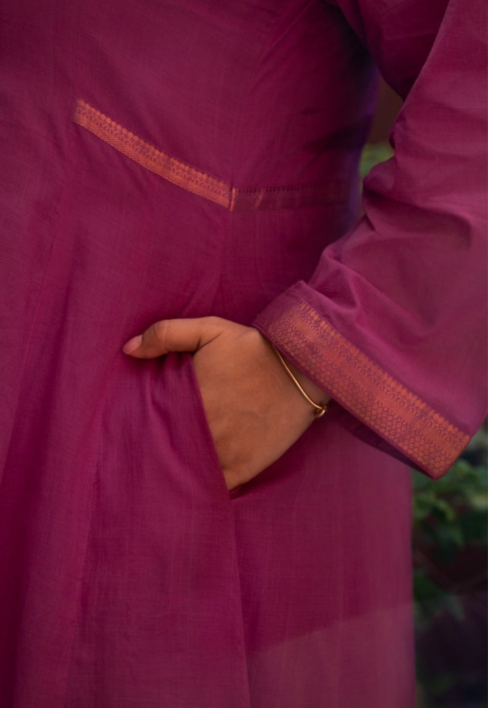 Kalika Magenta Pink Mangalgiri Cotton Kali Kurta with Nizam Border