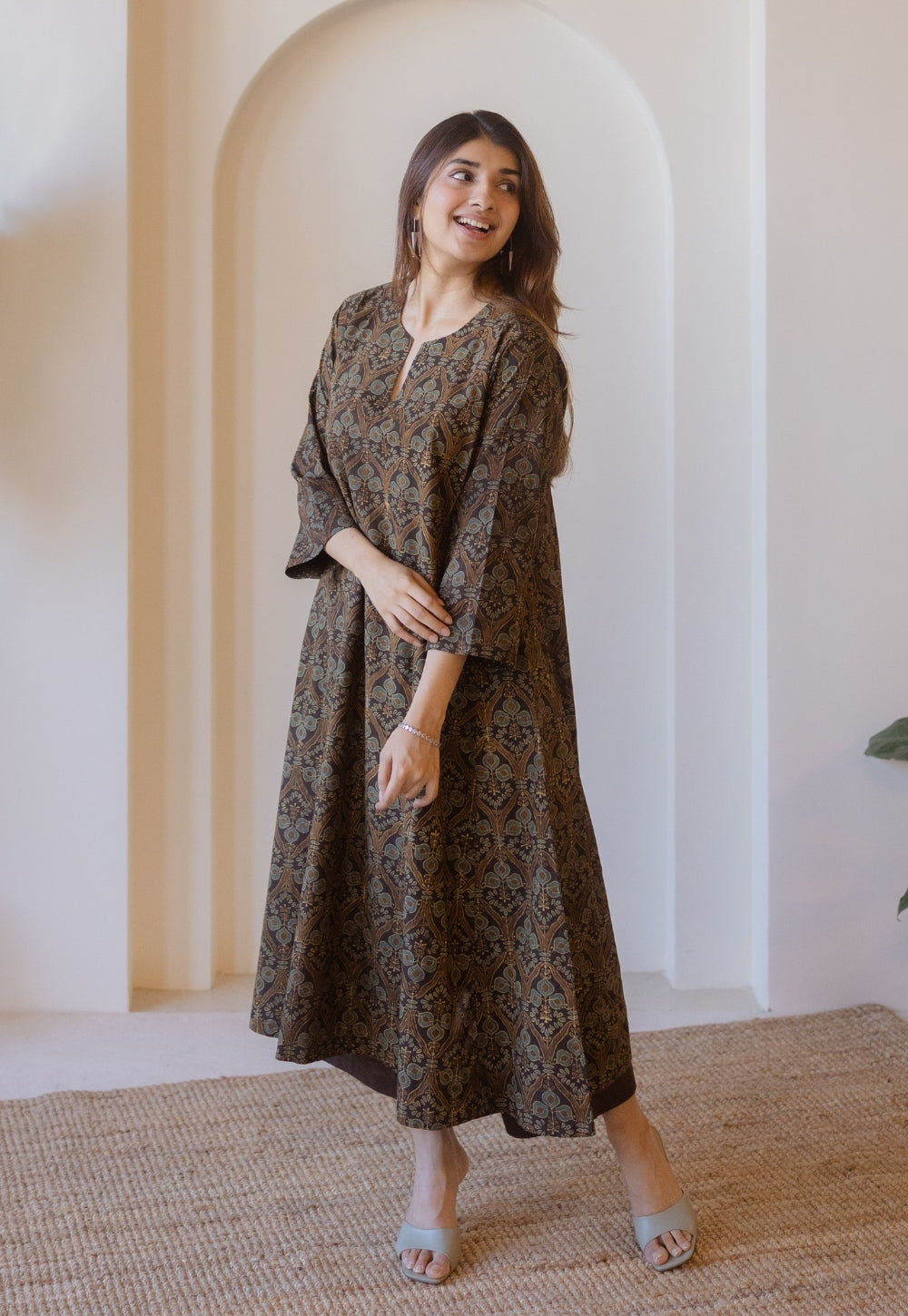 Nyra Brown Ajrakh Cotton Jhabbha Kali Kurta