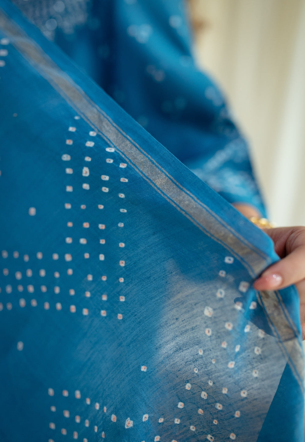 Blue Bandhani Chanderi Silk Dupatta