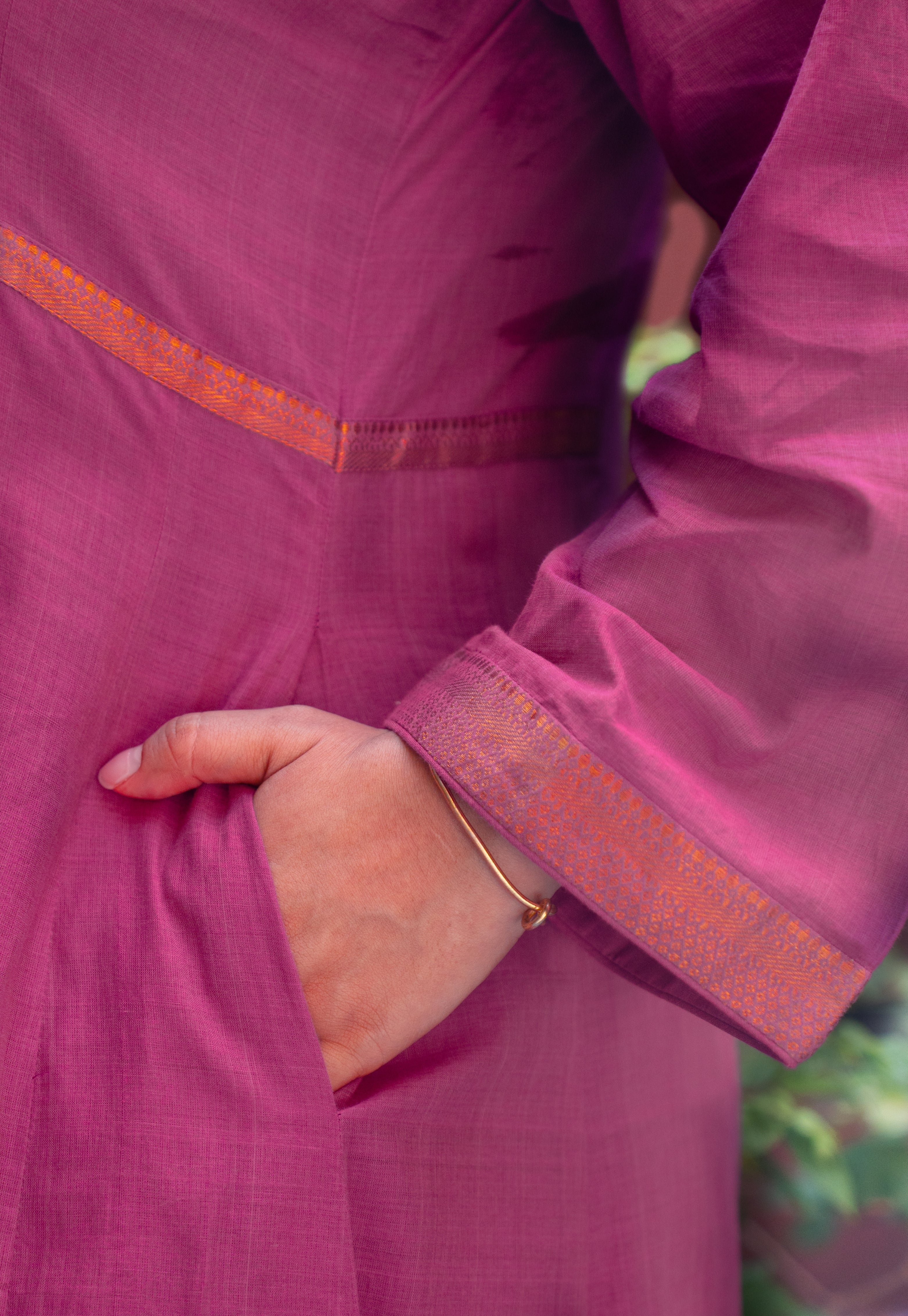 Kalika Pink Mangalgiri Cotton Kali Kurta with Nizam Border