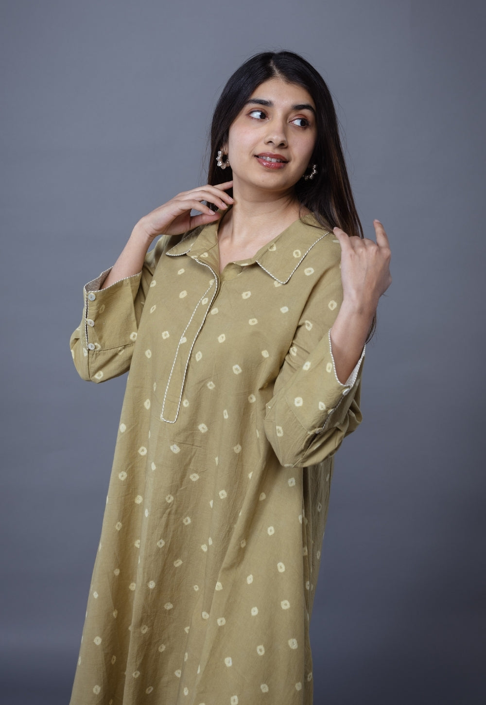 Srisha Green Bandhani Cotton A Line Dress
