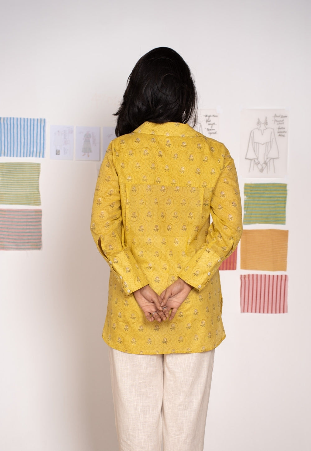 Zohal Yellow Sanganeri Mul Cotton Straight Short Top