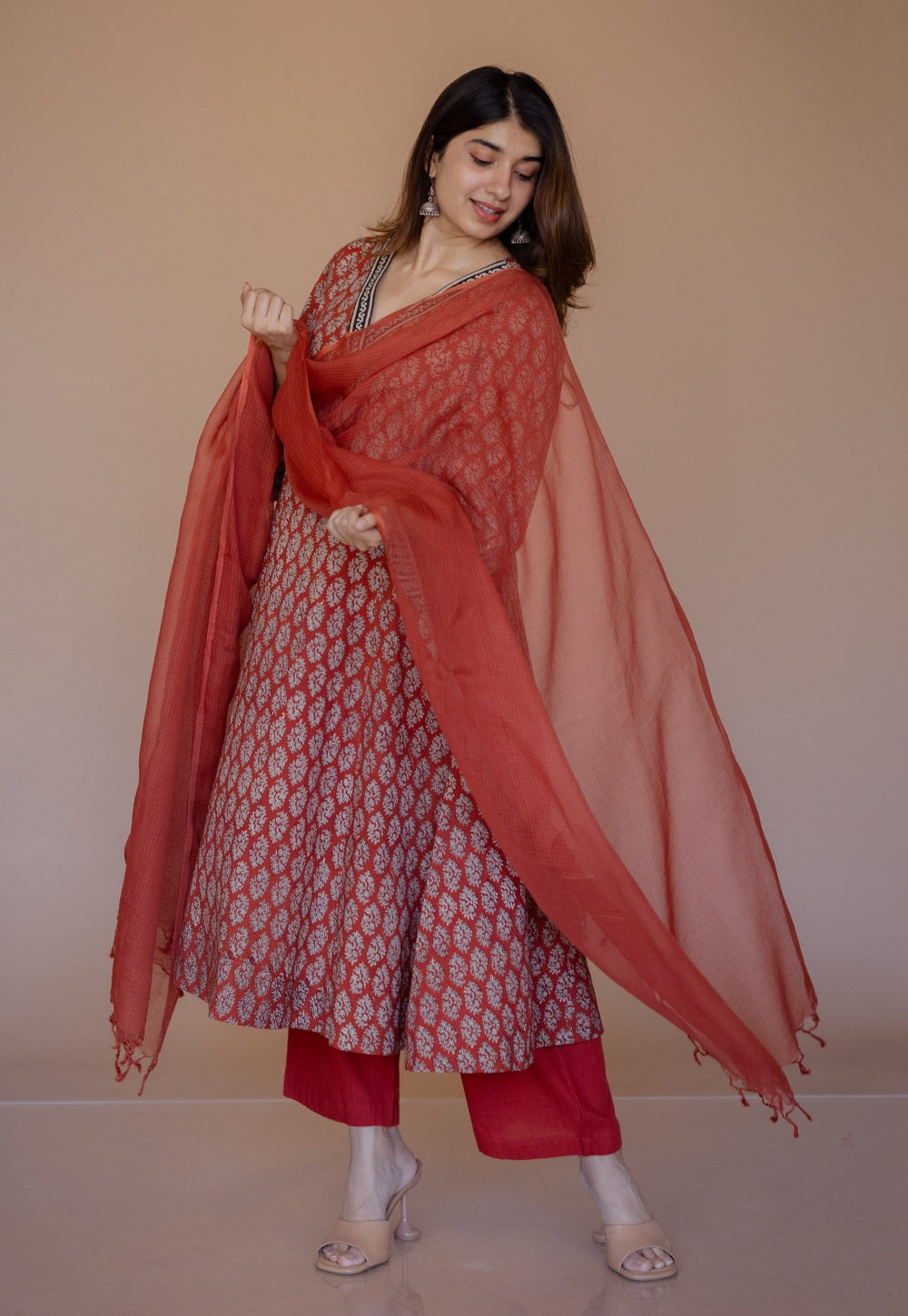 Red Solid Kota Doria Cotton Dupatta