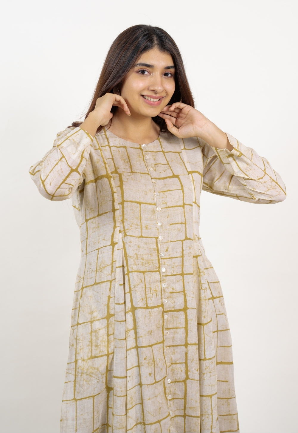 Nayla Green Batik MulMul A Line Kurta