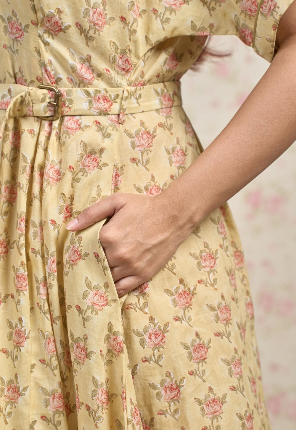 Zoe Yellow Sanganeri Mul Cotton A Line Dress
