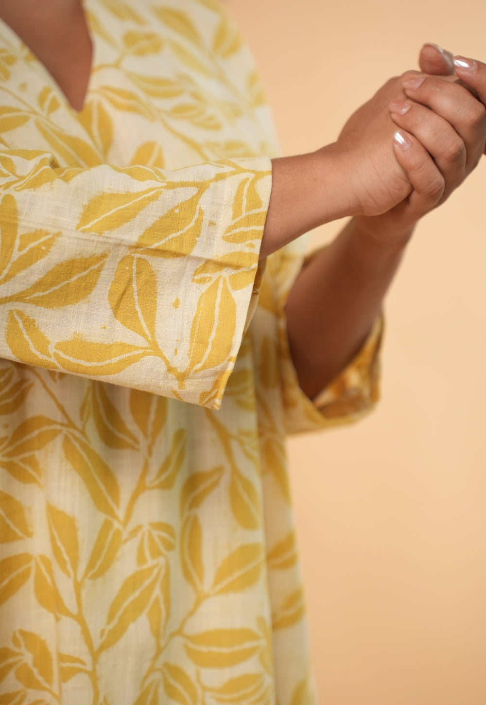 Ritika Yellow Hand Block Print Slub Cotton Jhabbha Kali Kurta Set (Set of 2)