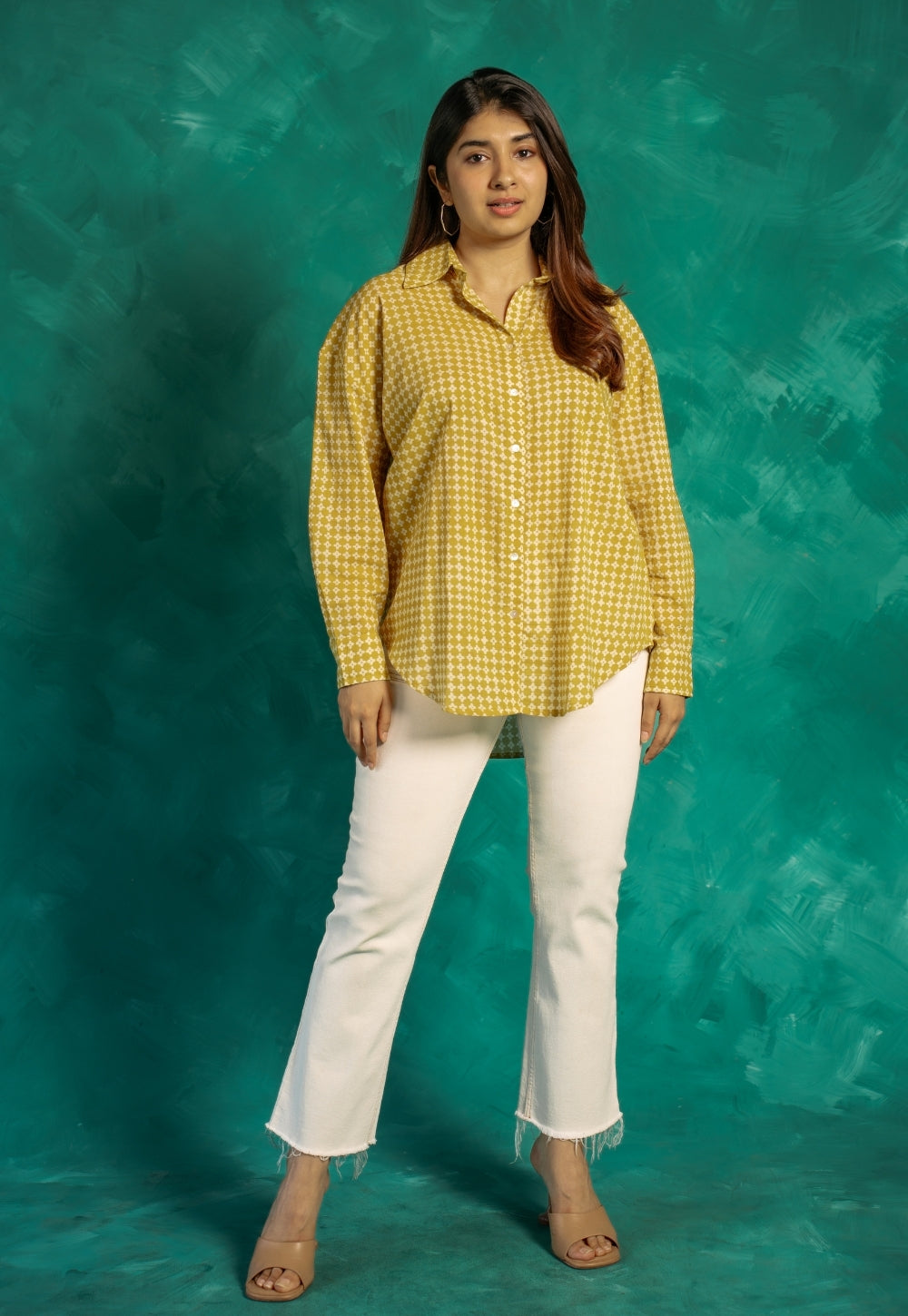 Ruhi Yellow Bagru Cotton Straight Shirt