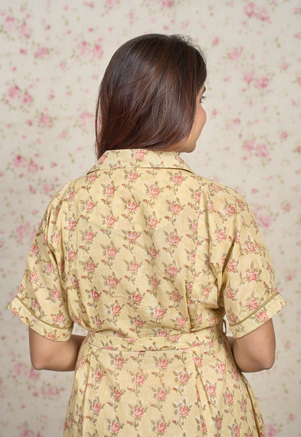 Zoe Yellow Sanganeri Mul Cotton A Line Dress
