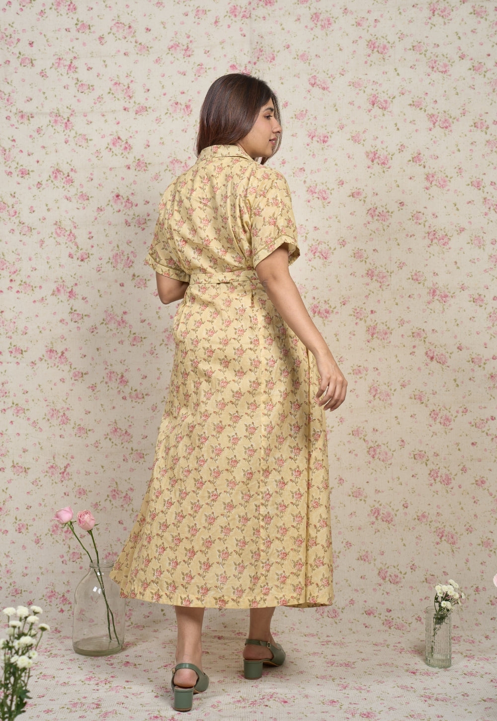 Zoe Yellow Sanganeri Mul Cotton A Line Dress