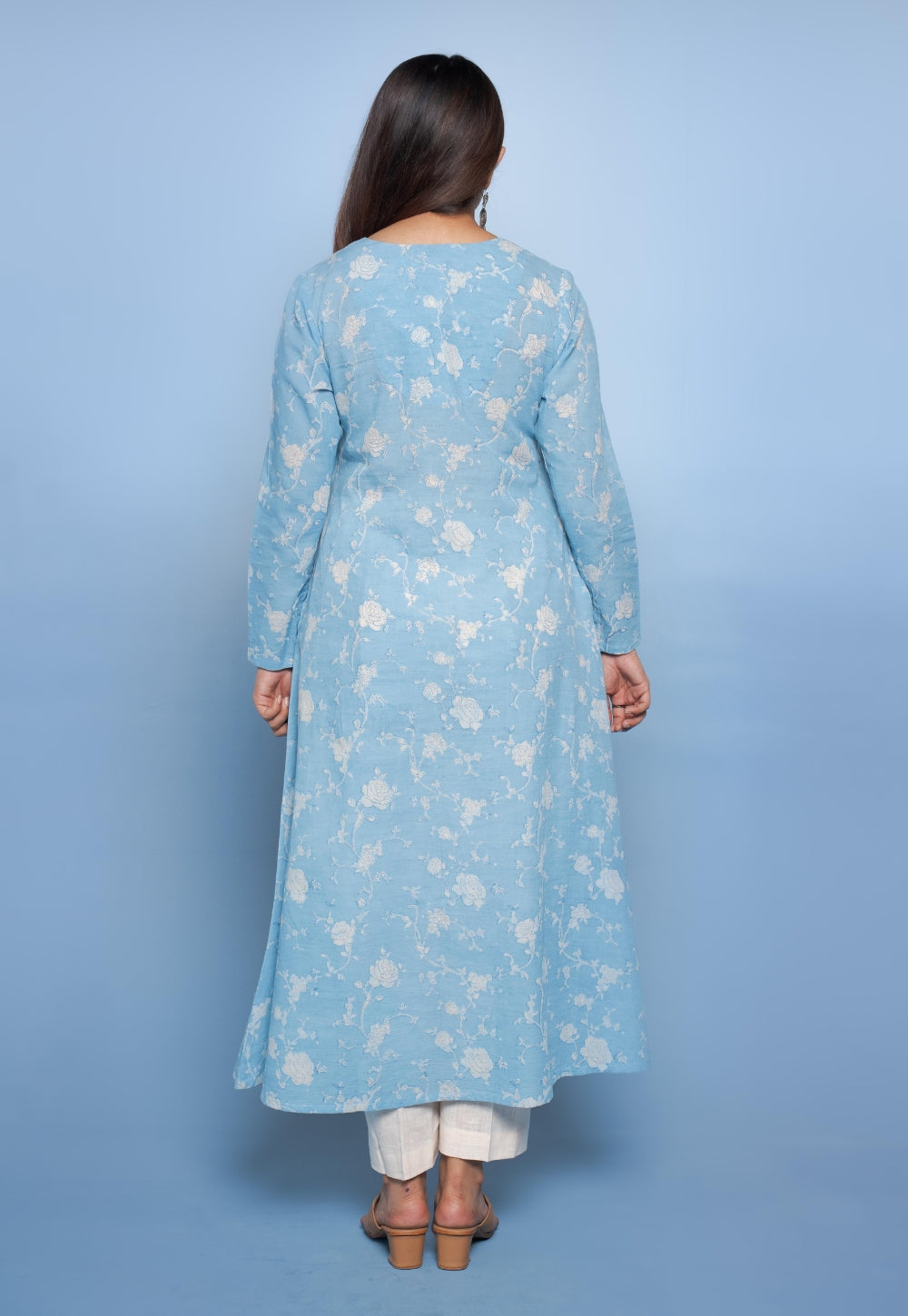 Vina Blue Dabu Mul Cotton Kali Kurta