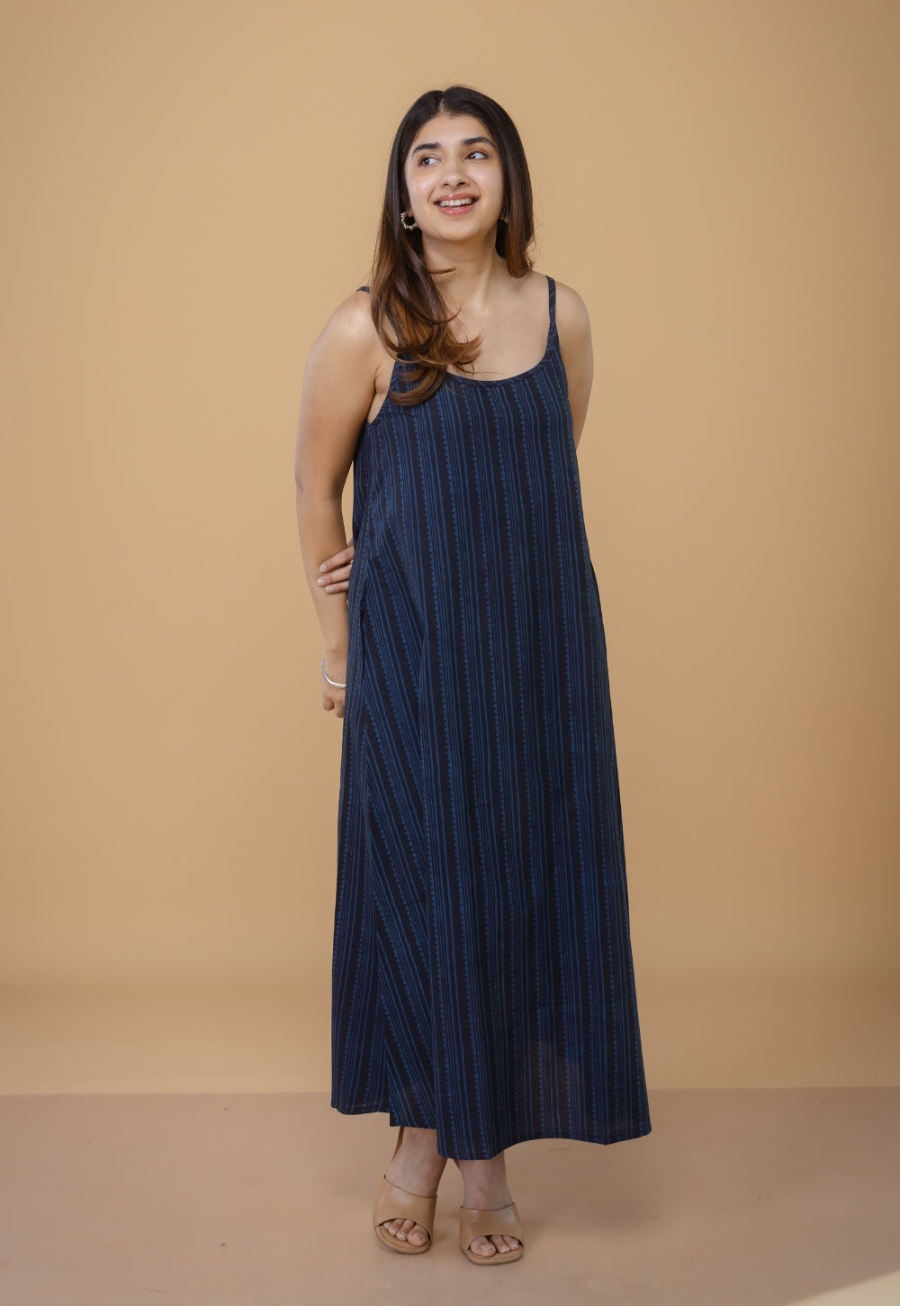 Viaana Blue Ajrakh Cotton A Line Dress
