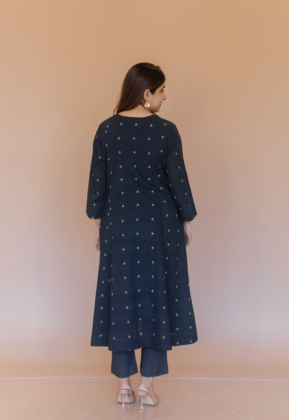 Malika Green Dabu Cotton Kali Kurta