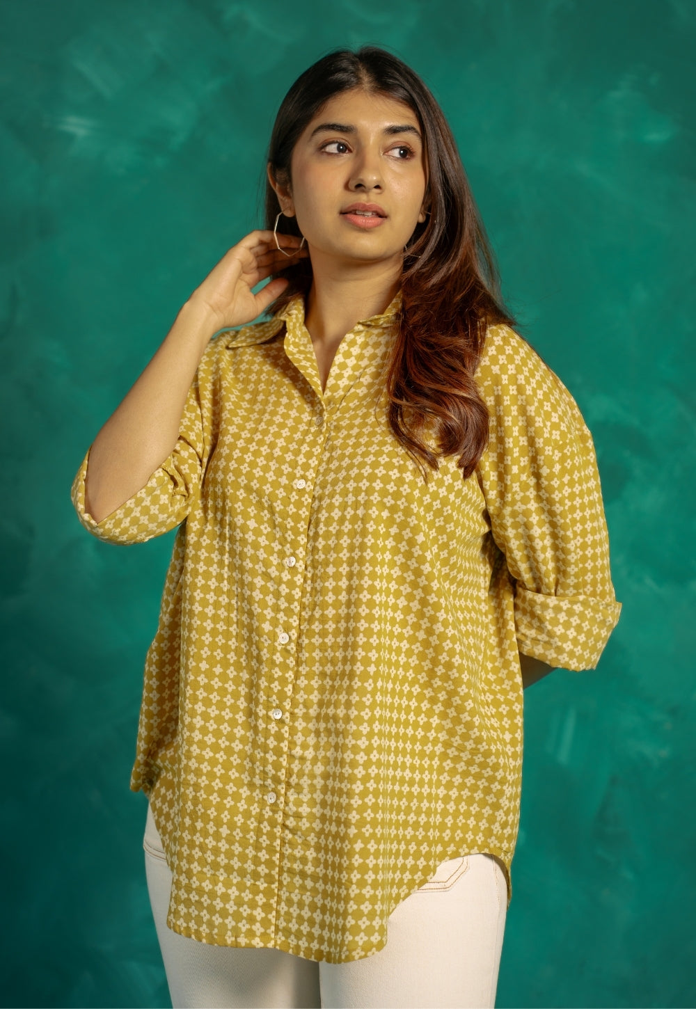 Ruhi Yellow Bagru Cotton Straight Shirt