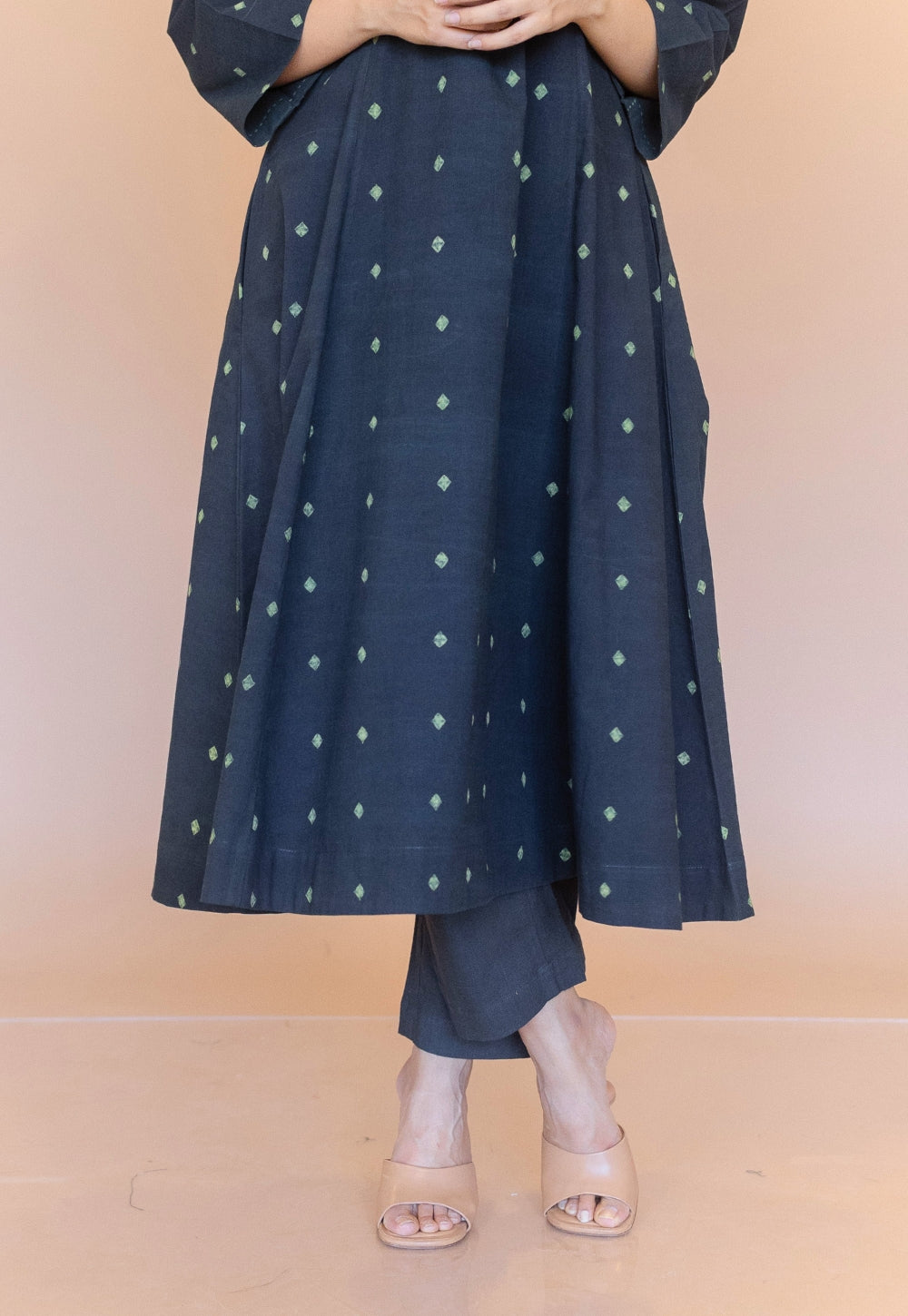 Malika Green Dabu Cotton Kali Kurta