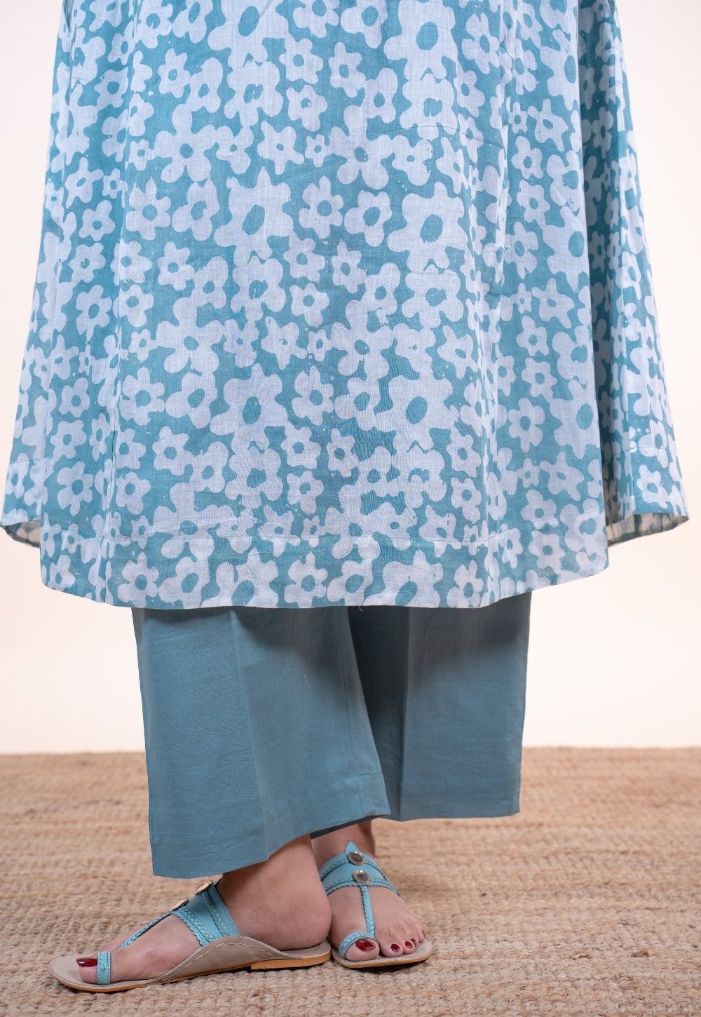 Sufia Blue Batik MulMul Jhabbha kali Kurta