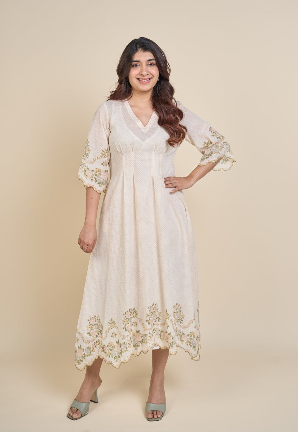 Zia White Sanganeri Mul Cotton A Line Dress