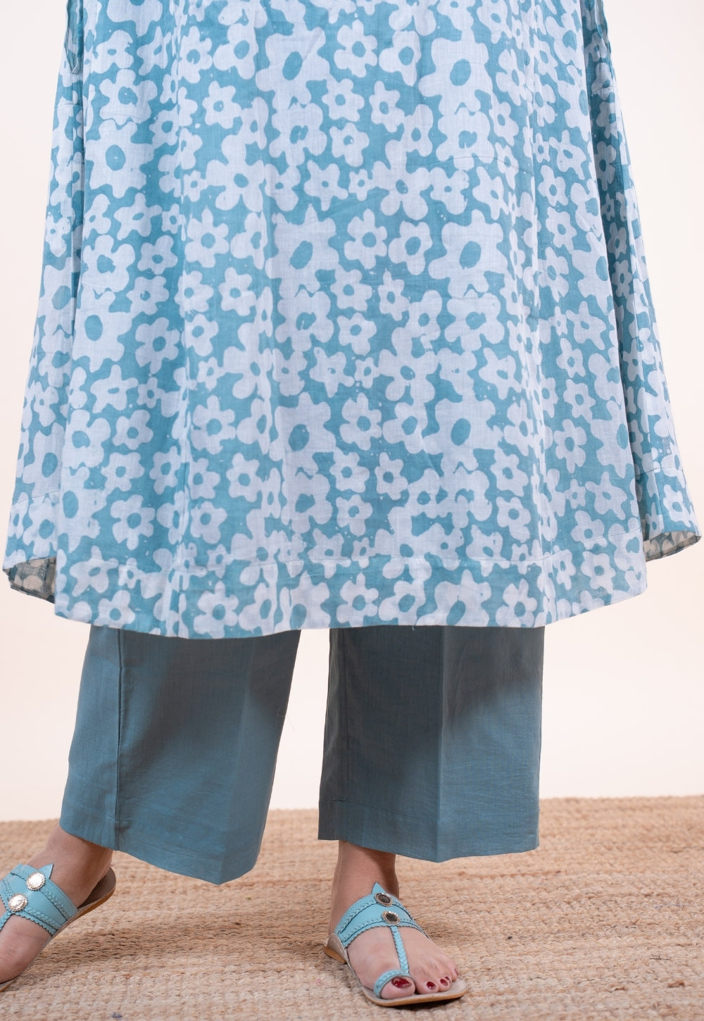 Sufia Blue Batik MulMul Jhabbha kali Kurta