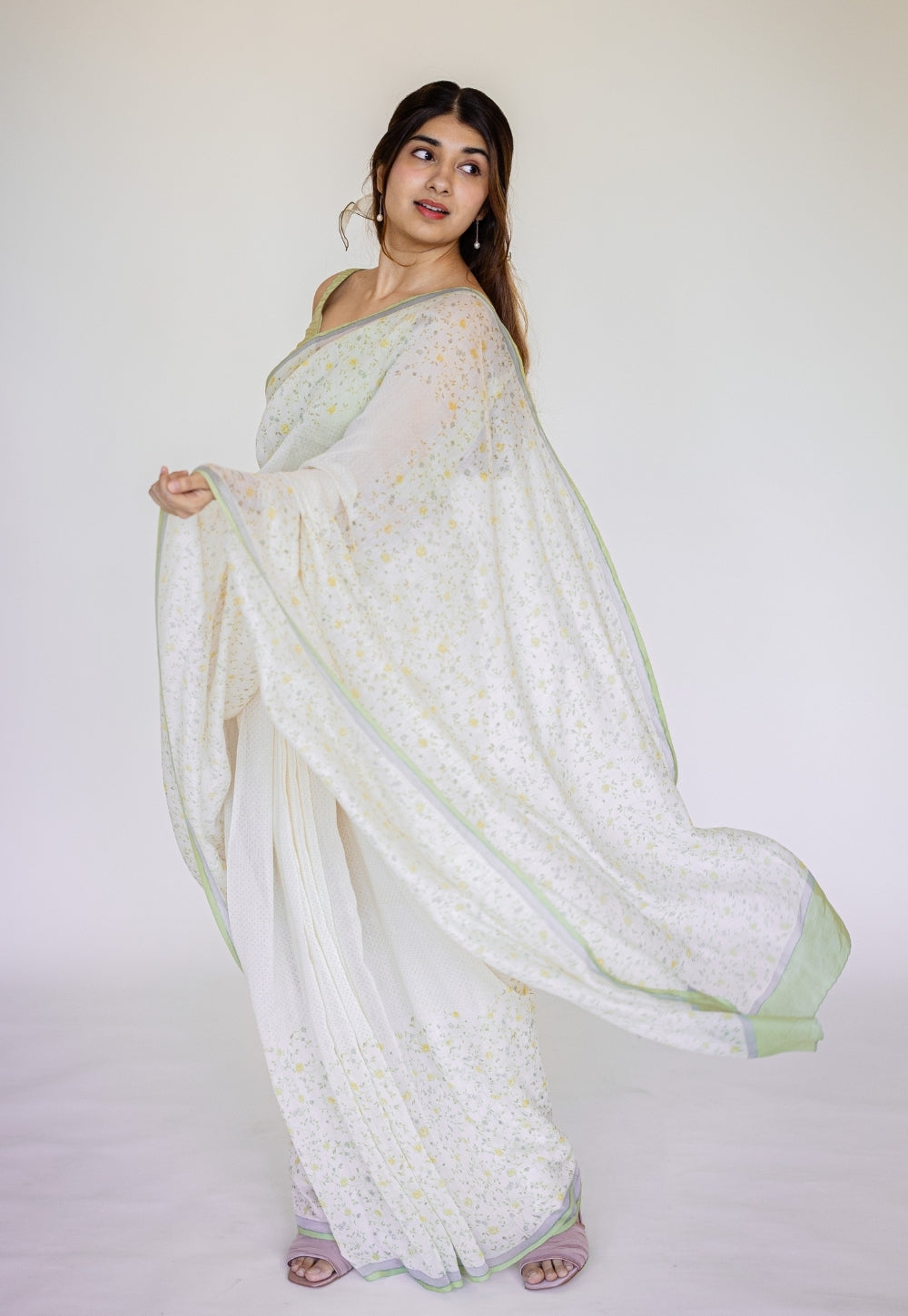 White Sanganeri Hand Block Print Chanderi Silk Saree