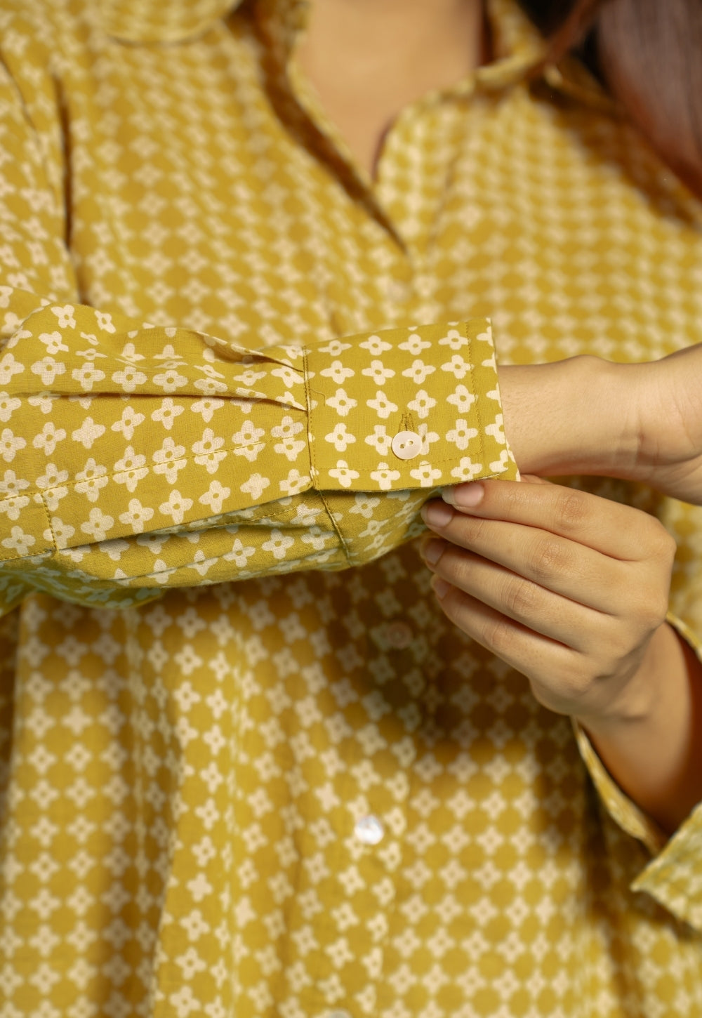 Ruhi Yellow Bagru Cotton Straight Shirt