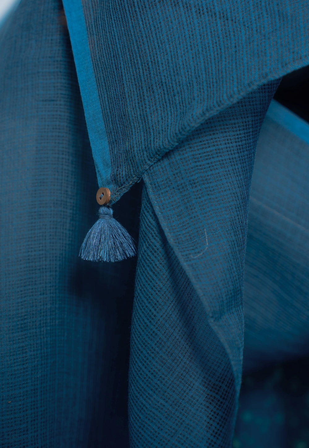 Blue Solid Kota Doria Cotton Dupatta with Tassels