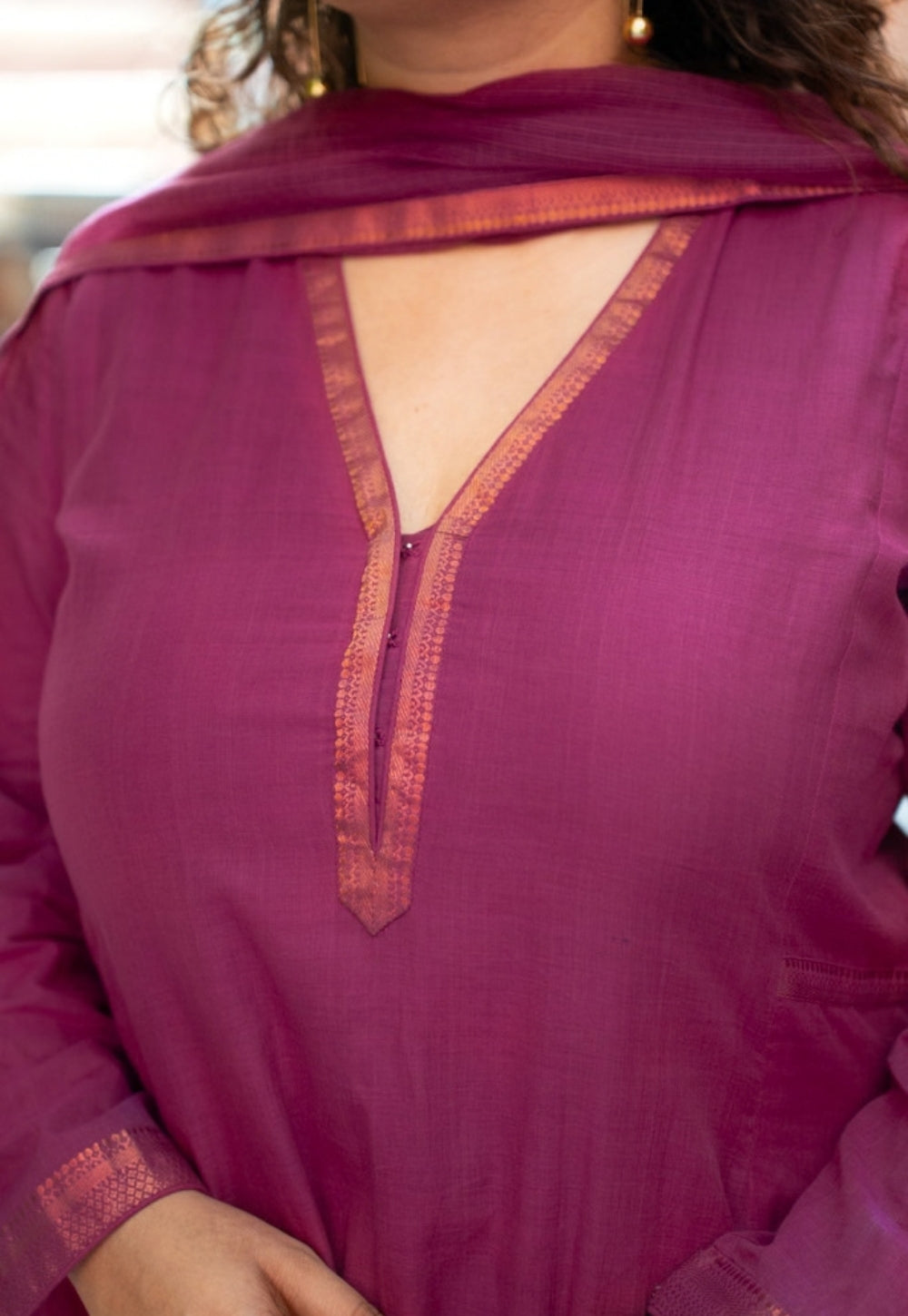 Kalika Magenta Pink Mangalgiri Cotton Kali Kurta with Nizam Border