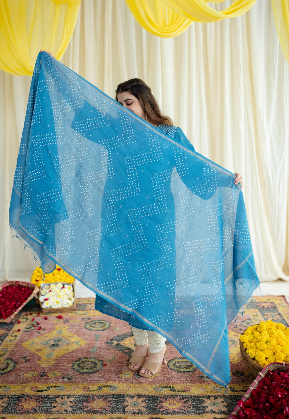 Blue Bandhani Chanderi Silk Dupatta