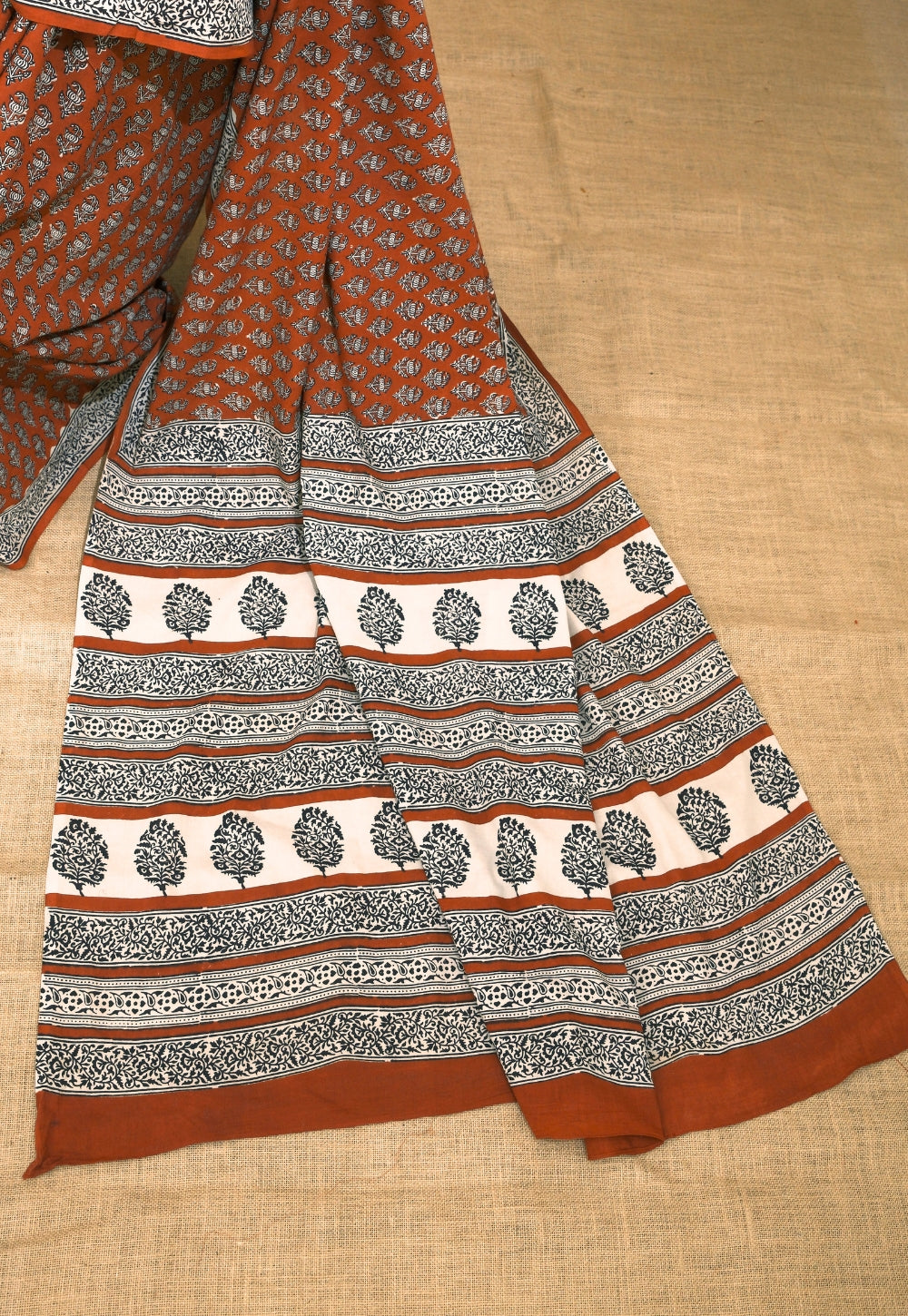 Red Butti Bagru Hand Block Print Cotton Saree