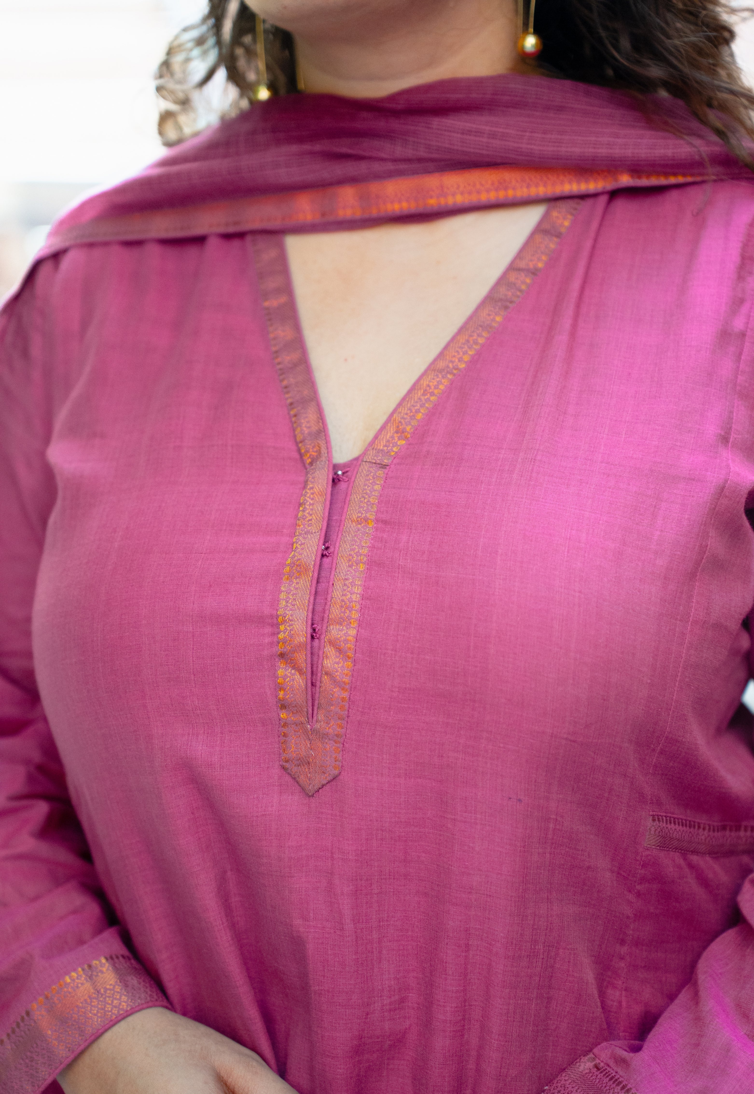 Kalika Pink Mangalgiri Cotton Kali Kurta with Nizam Border