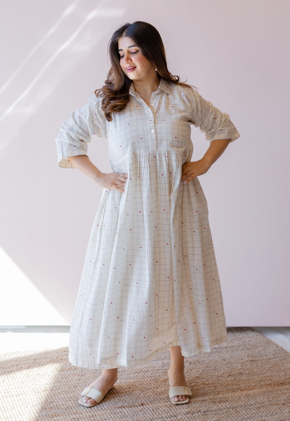 Maira Off White Jamdani Handloom Cotton A Line Dress